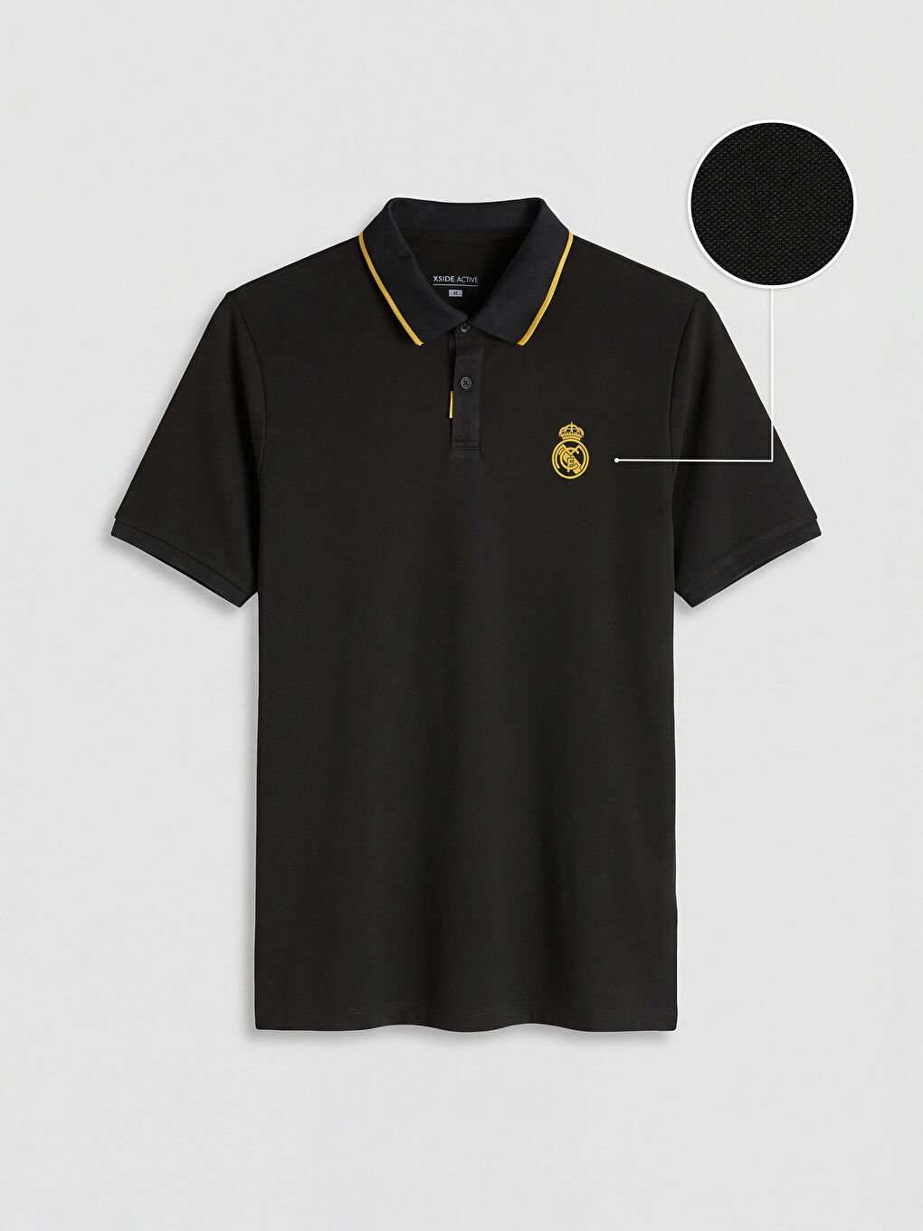 Siyah Polo Yaka Real Madrid Baskılı Erkek Spor Tişört-6