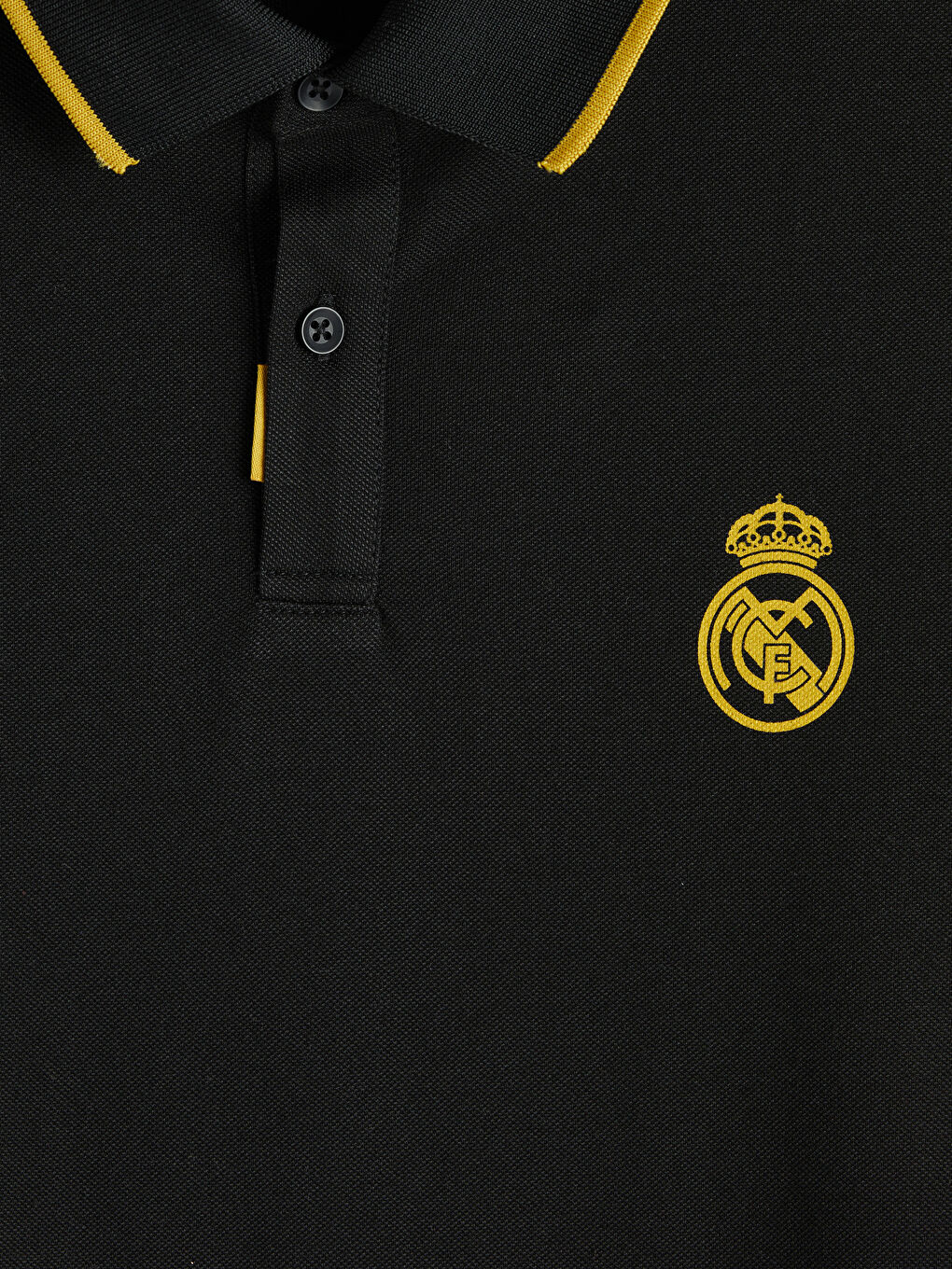 Siyah Polo Yaka Real Madrid Baskılı Erkek Spor Tişört-8