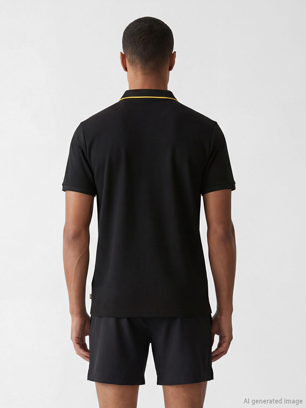 Siyah Polo Yaka Real Madrid Baskılı Erkek Spor Tişört-5