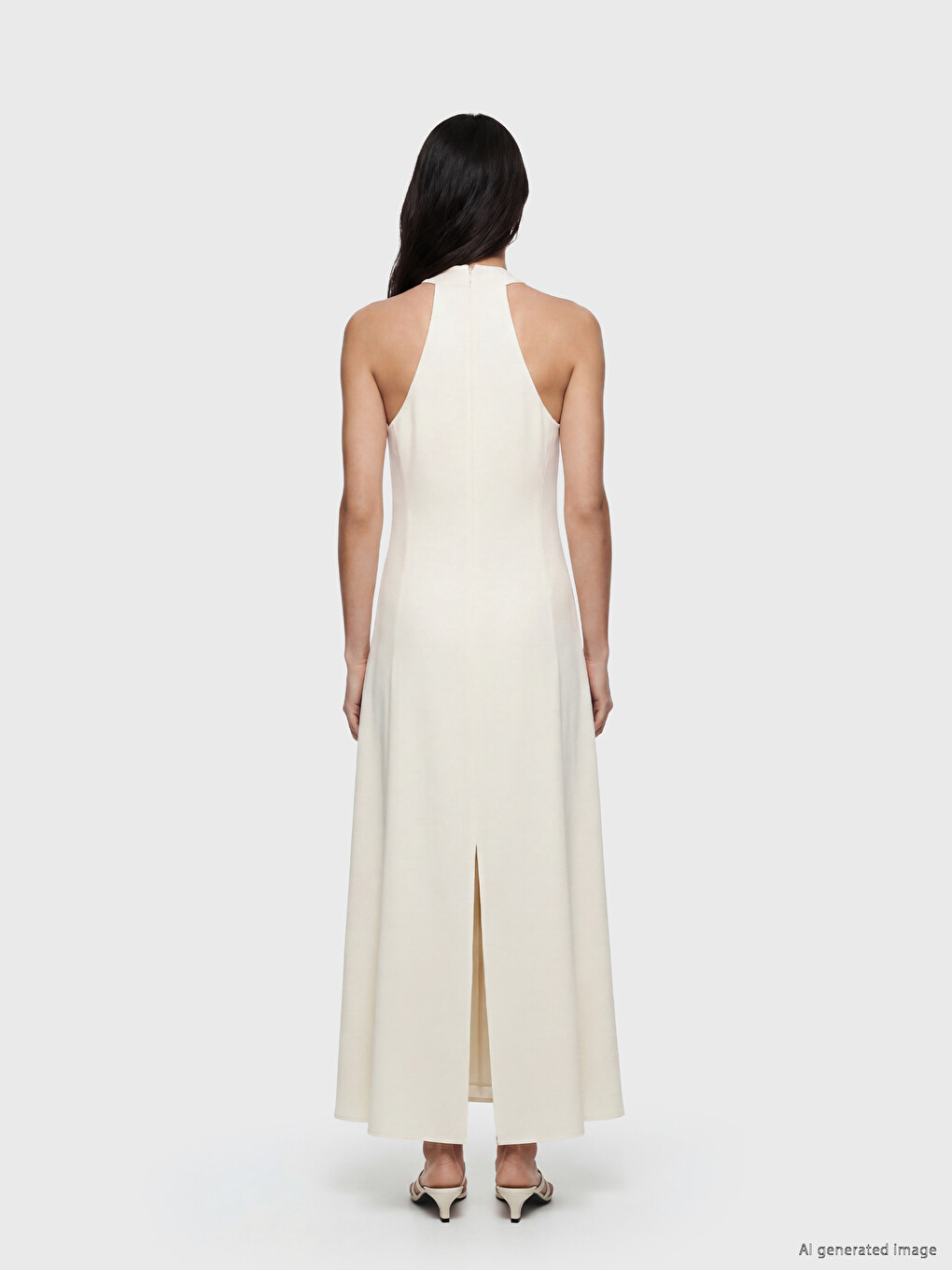 V Neck Linen Blend Pleated Dress-3