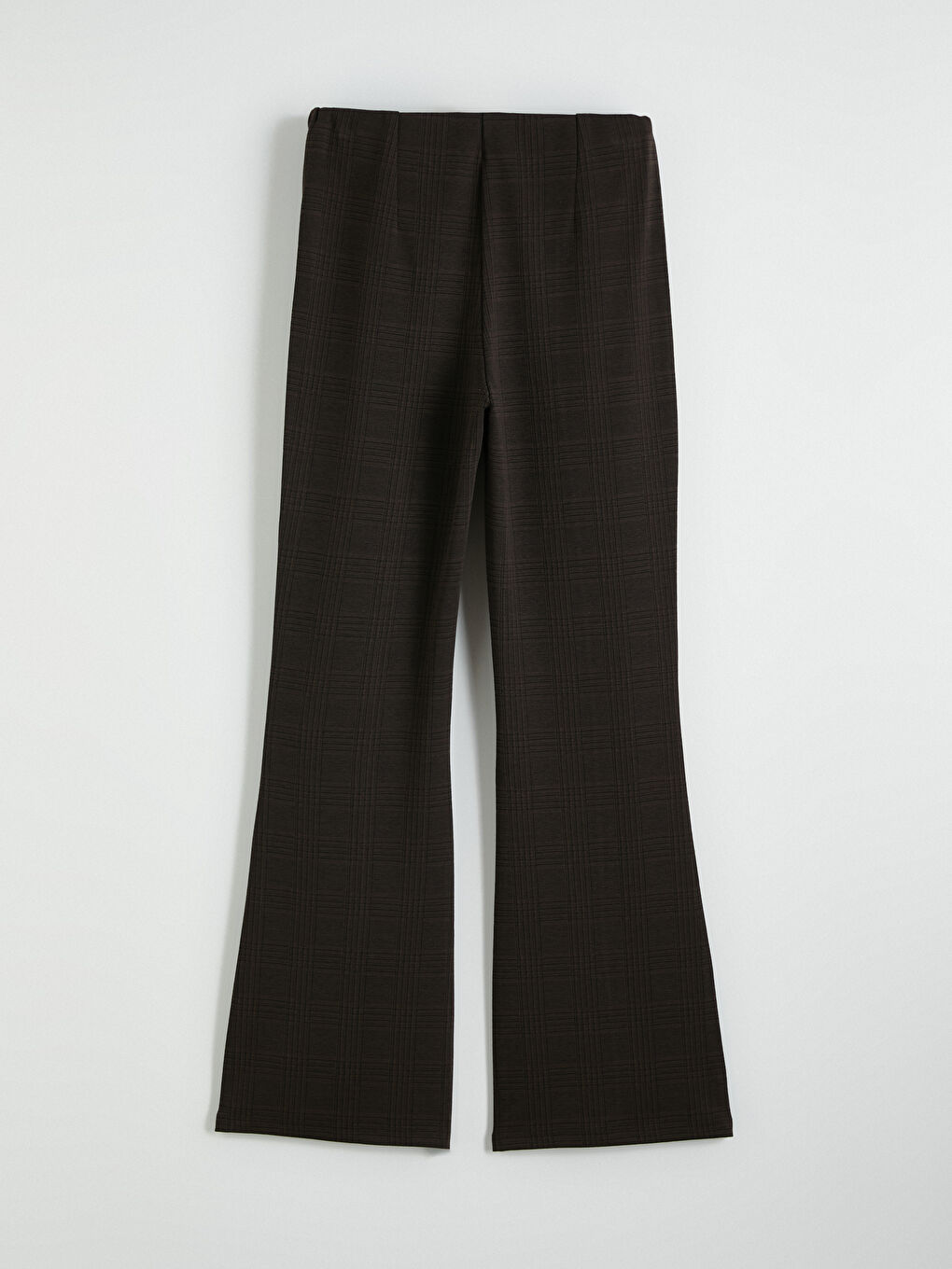 Kahverengi Yüksek Bel İspanyol Paça Ekose Kadın Pantolon-6