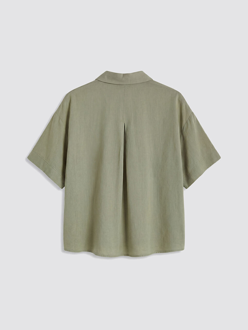 Haki Oversize Keten Karışımlı Kadın Gömlek-1