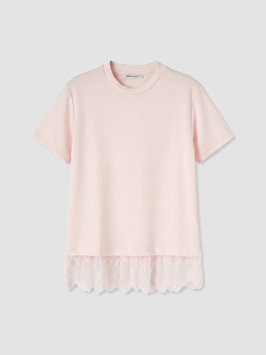 Pembe Dantel Detaylı Soft Touch Kadın Tişört