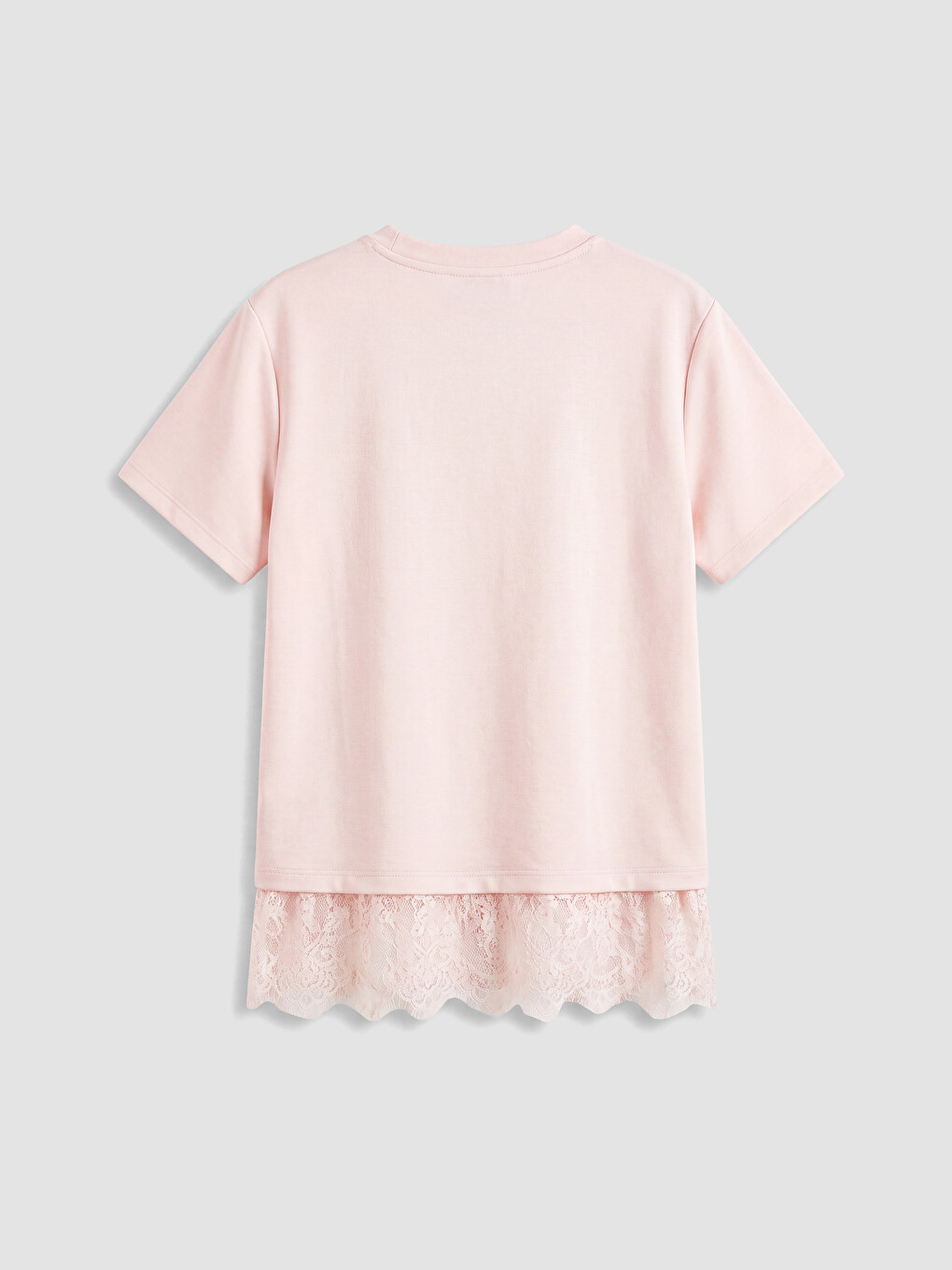 Pembe Dantel Detaylı Soft Touch Kadın Tişört-3