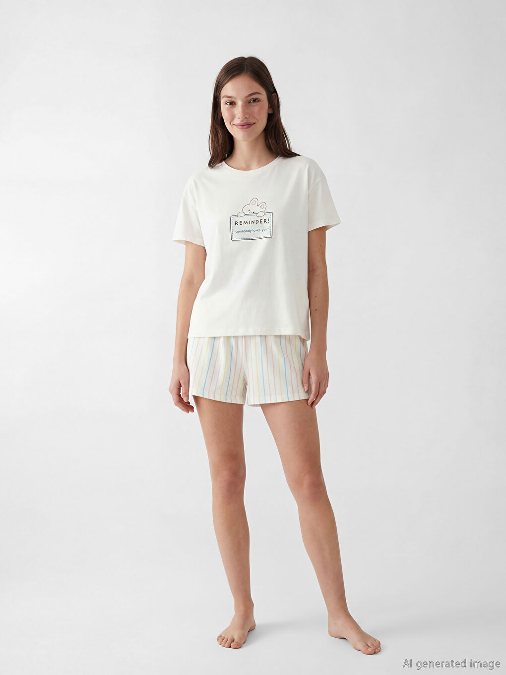 Bisiklet Yaka Baskılı Kadın Pijama Takımı-1