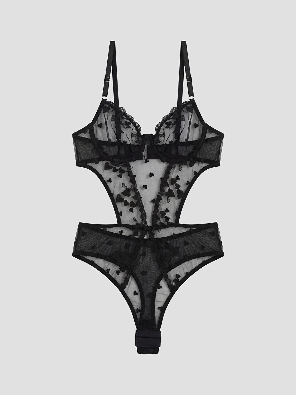 Siyah Balenli Kalp Desenli Fantezi Bodysuit

