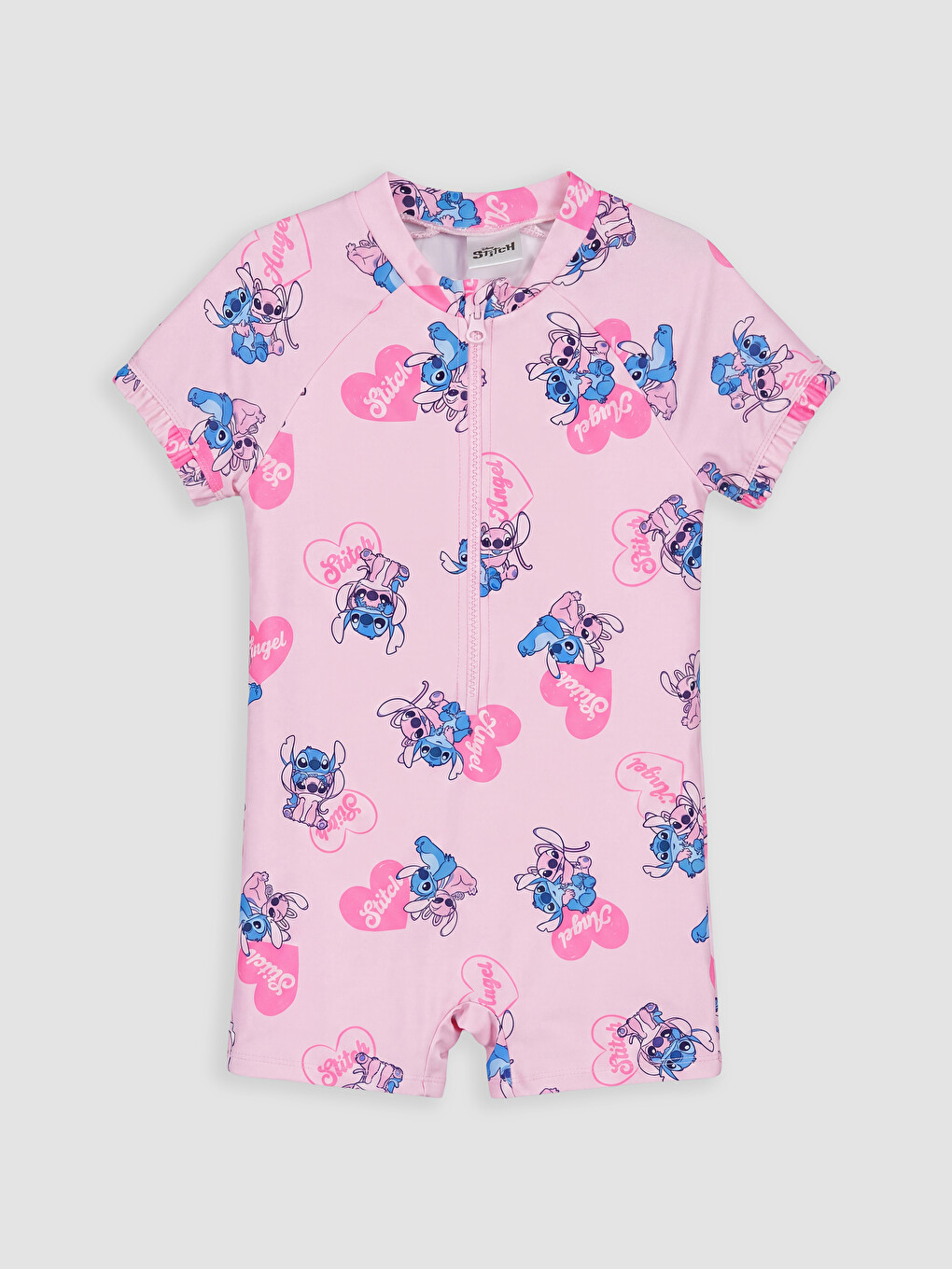 Pembe Stitch Baskılı Kız Çocuk Mayo