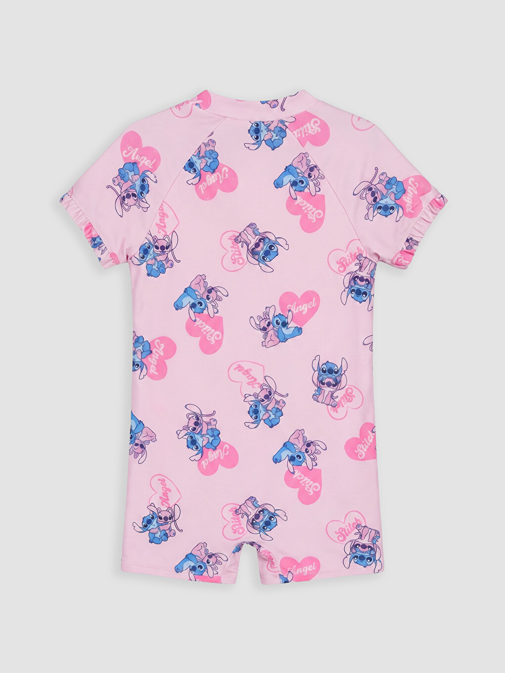 Pembe Stitch Baskılı Kız Çocuk Mayo-2