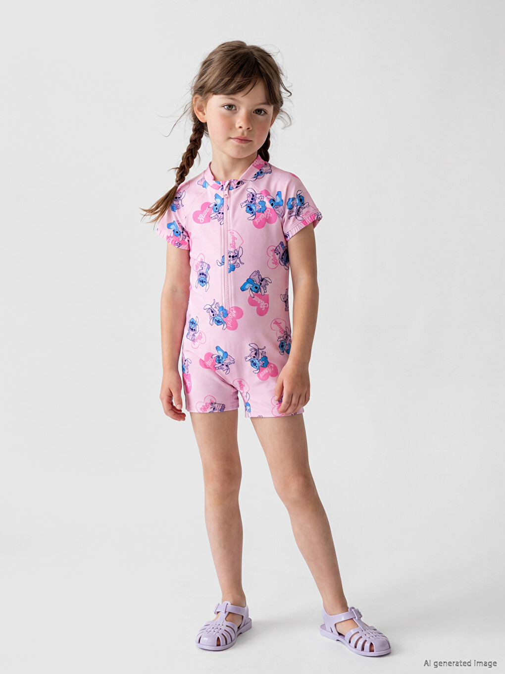 Stitch Printed Girls' Swimsuit