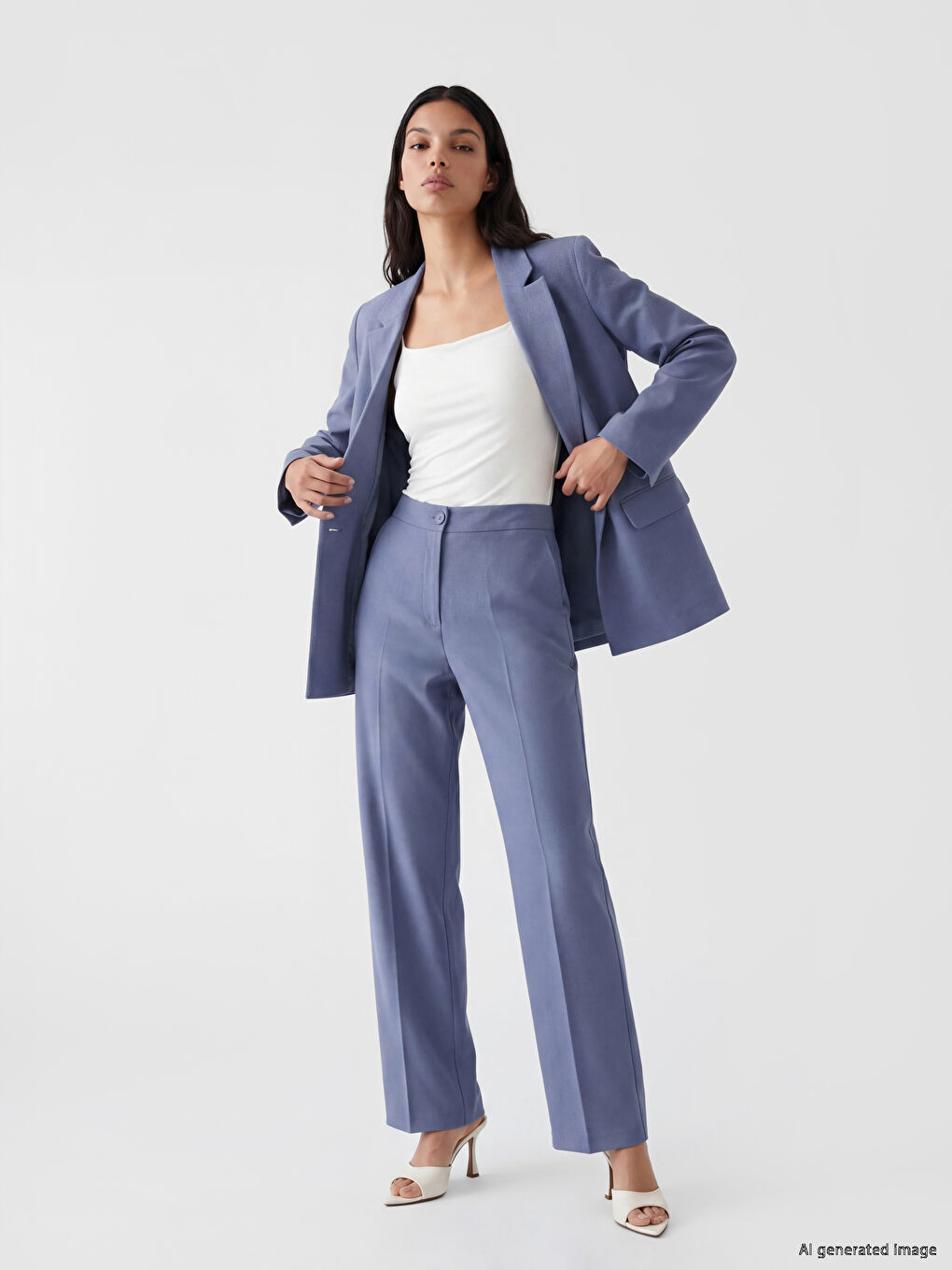 Mavi Keten Karışımlı Kadın Blazer Ceket-1