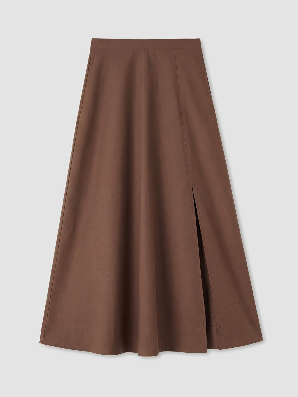 Kahverengi Yüksek Bel Yırtmaçlı A Kesim Etek