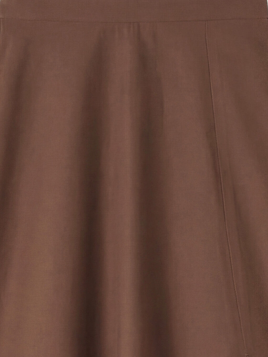 Kahverengi Yüksek Bel Yırtmaçlı A Kesim Etek-2