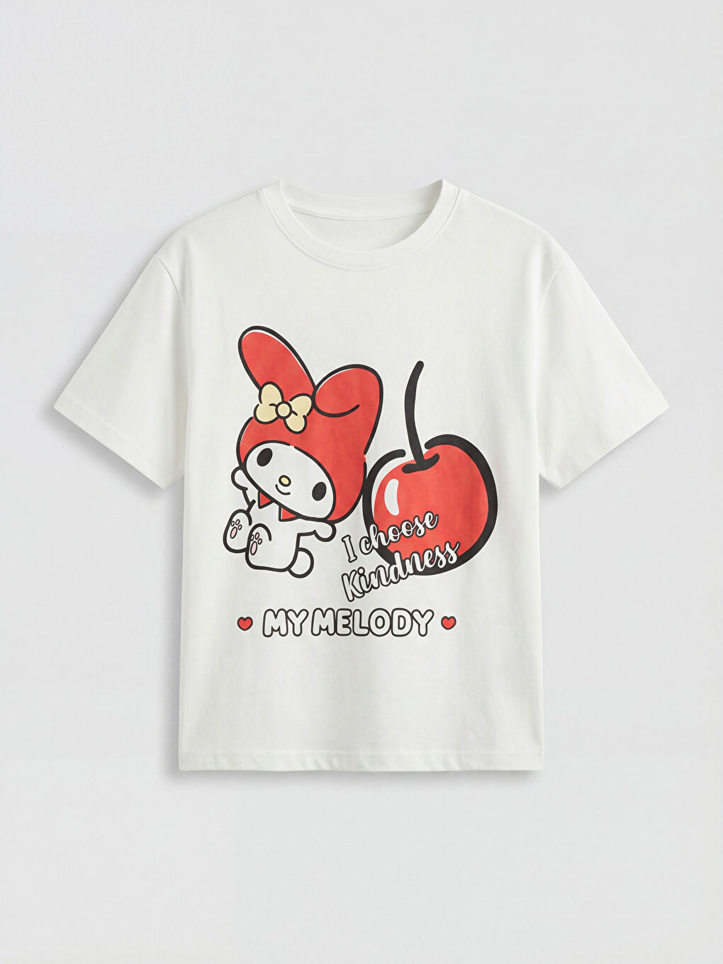 Ekru Bisiklet Yaka My Melody Baskılı Kız Çocuk Tişört