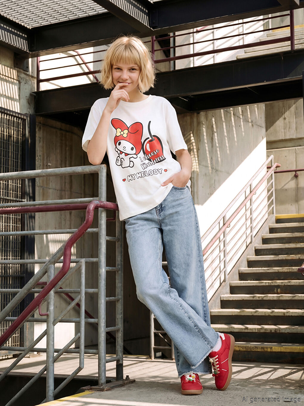 تيشيرت للبنات بياقة دائرية مطبوع My Melody