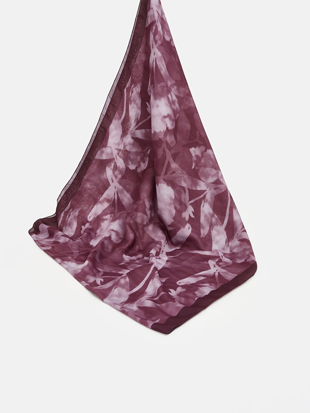 Mürdüm Yaprak Desenli Kadın Şal