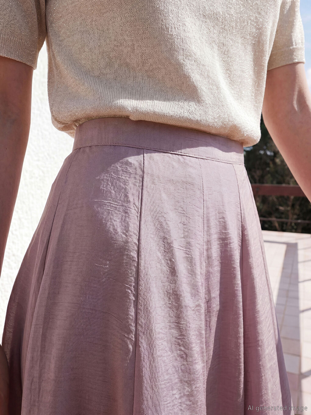 Pembe Beli Fermuarlı Kloş Etek-2