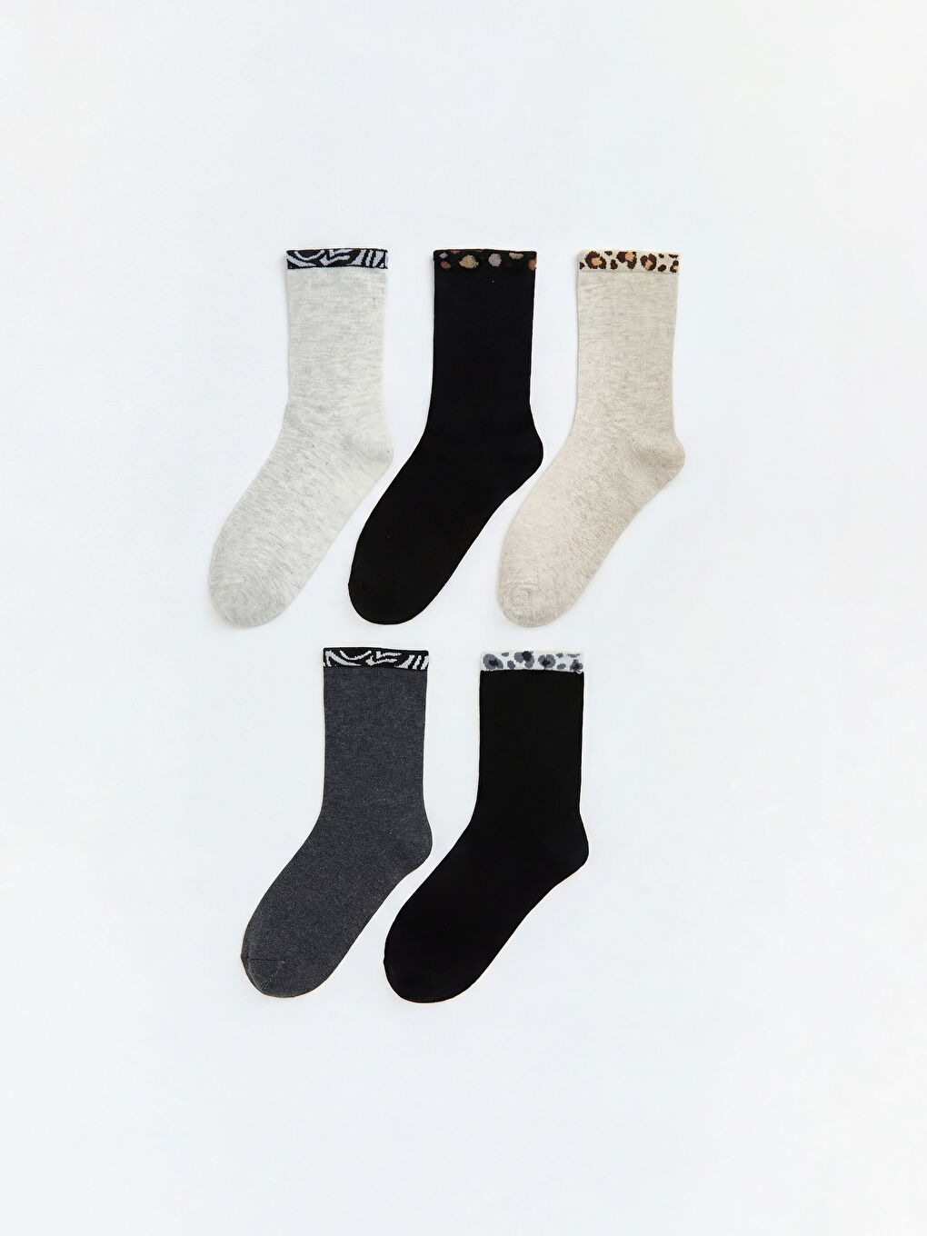 Gri Desenli Kadın Soket Çorap 5'li