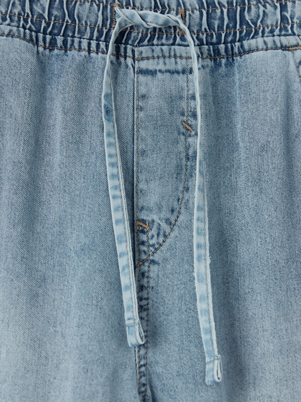 Mavi Beli Lastikli Wideleg Kadın Jean Pantolon-2