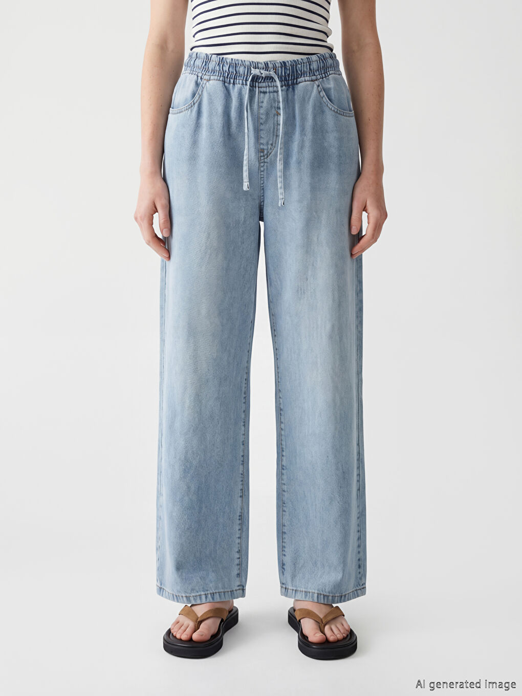 Blugi Wideleg cu talie elastică pentru femei-1