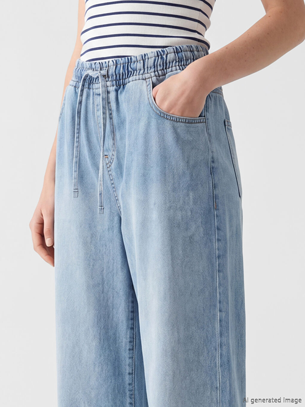 Blugi Wideleg cu talie elastică pentru femei-2