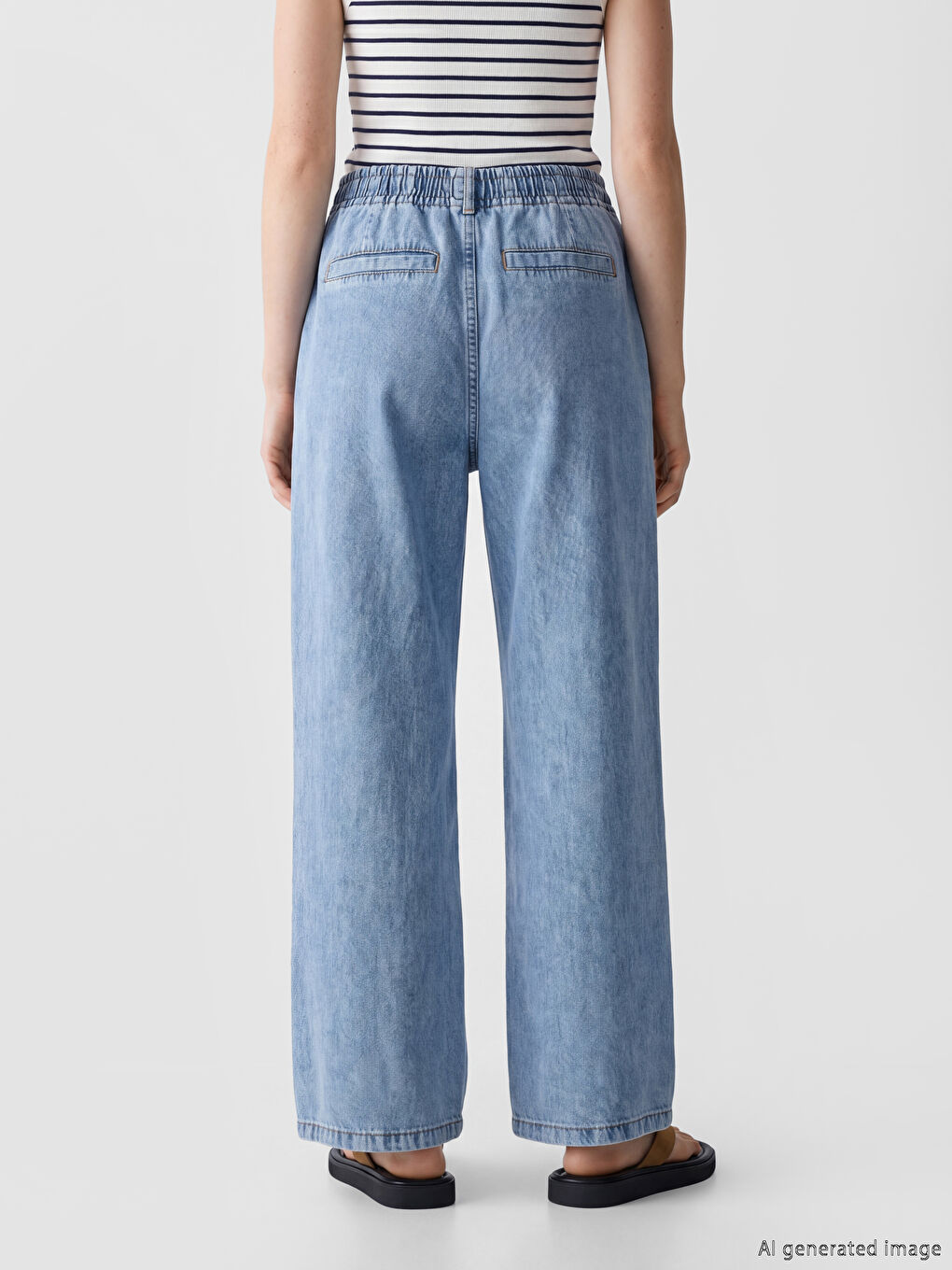 Blugi Wideleg cu talie elastică pentru femei-3