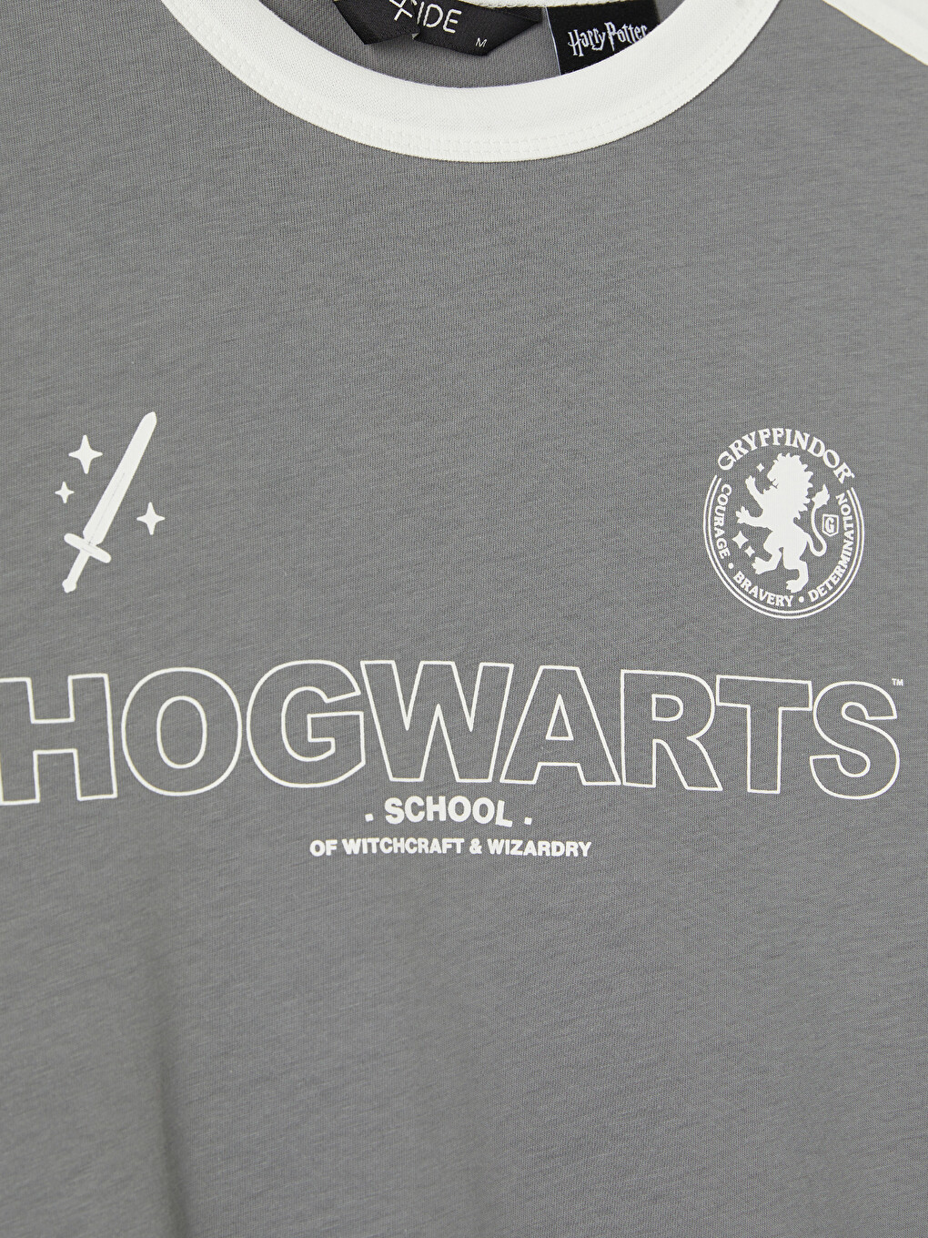 Gri Bisiklet Yaka Harry Potter Baskılı Erkek Tişört-2