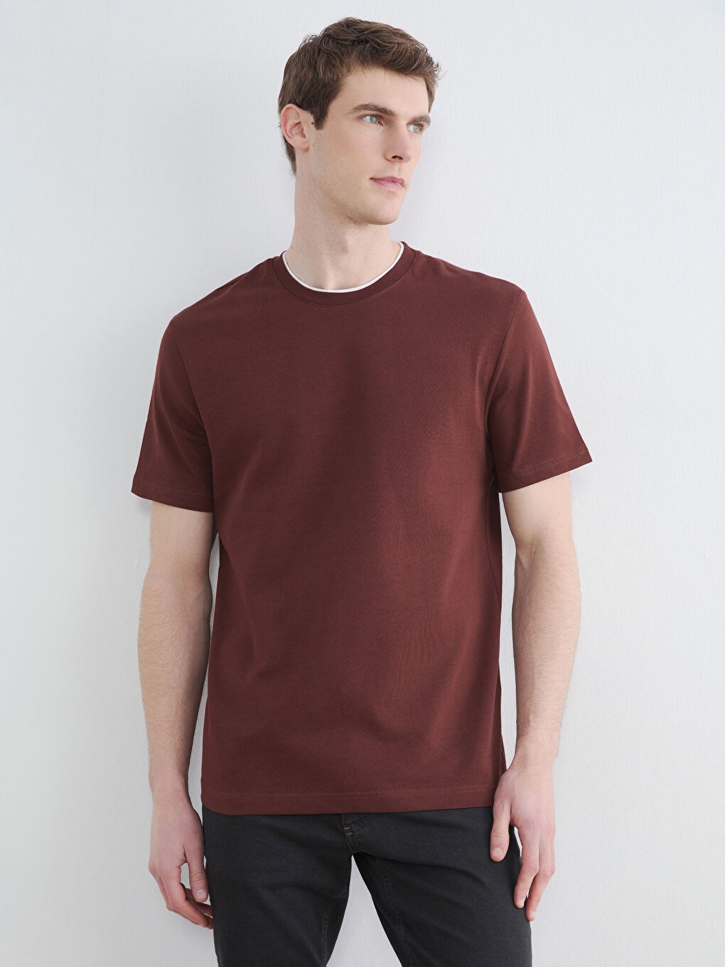 Kahverengi Bisiklet Yaka Erkek Tişört