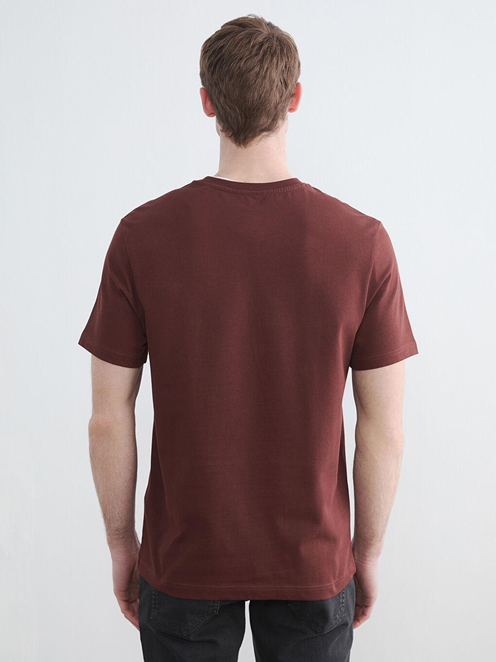 Kahverengi Bisiklet Yaka Erkek Tişört-3