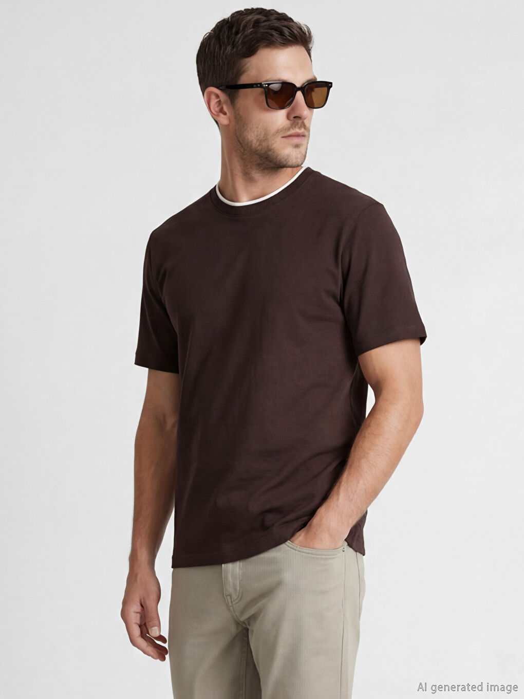 Kahverengi Bisiklet Yaka Erkek Tişört