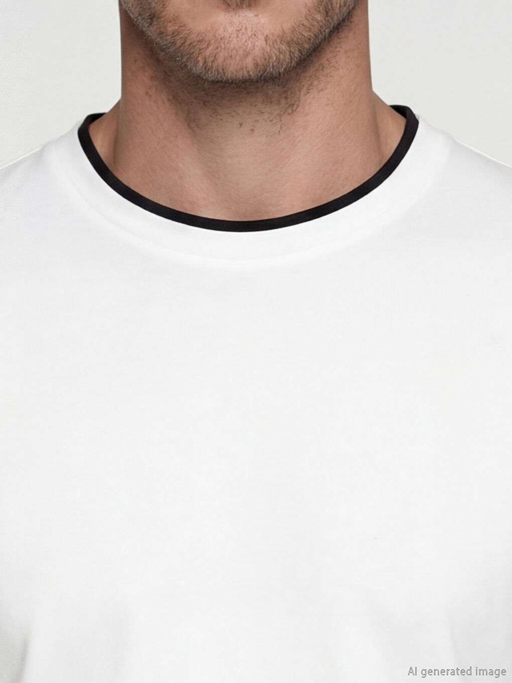 Ekru Bisiklet Yaka Erkek Tişört-2