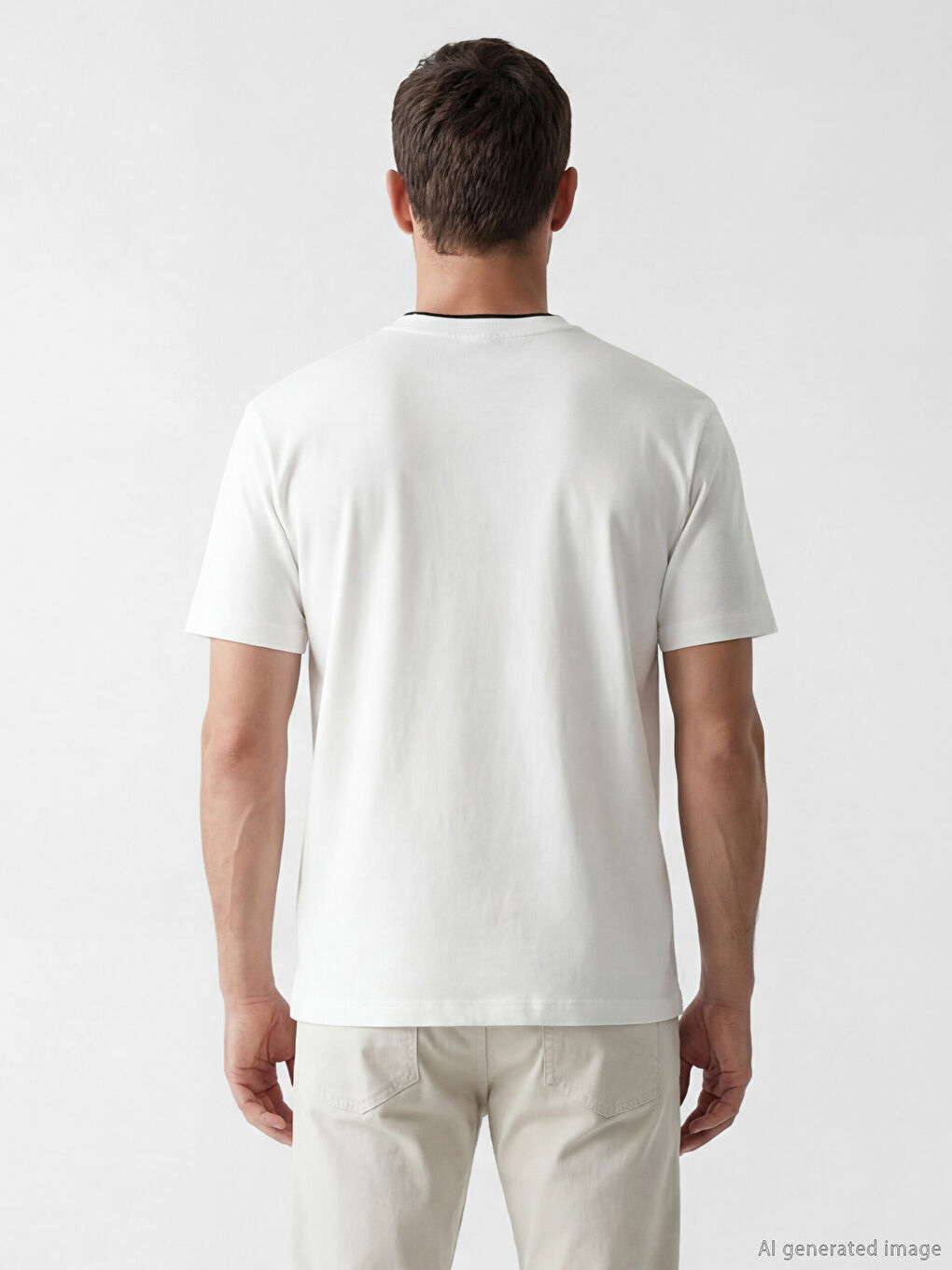 Ekru Bisiklet Yaka Erkek Tişört-3