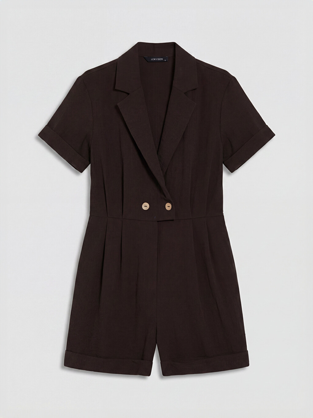 Collared Neck Pleated Women's Short Jumpsuit-3