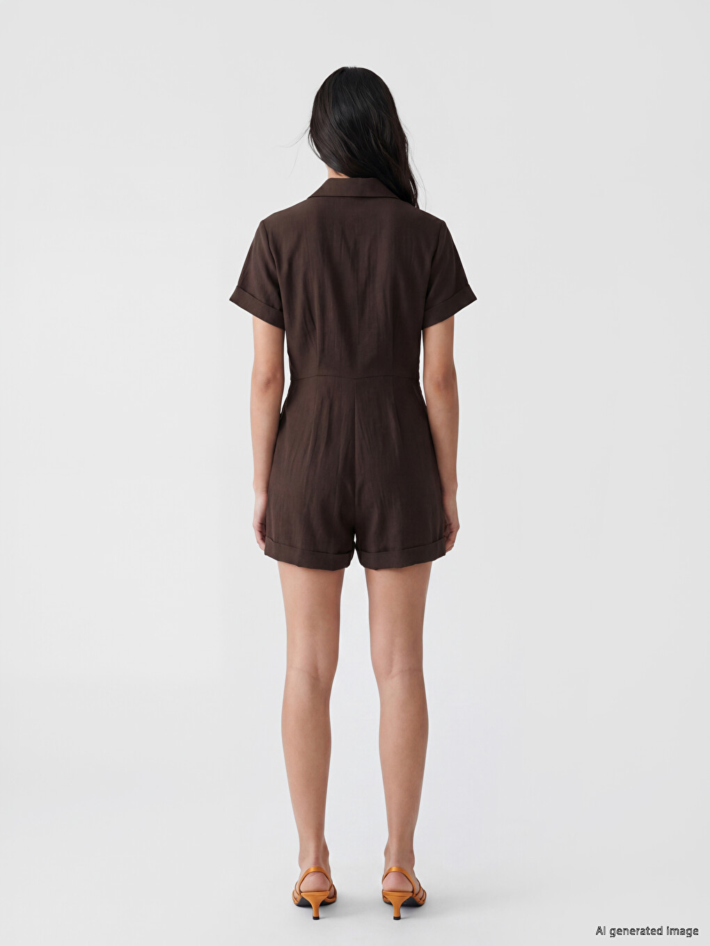 Collared Neck Pleated Women's Short Jumpsuit-2