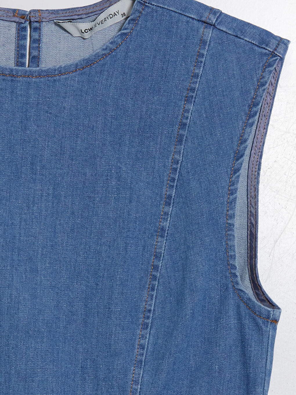 İndigo Bisiklet Yaka Mini Jean Elbise-1