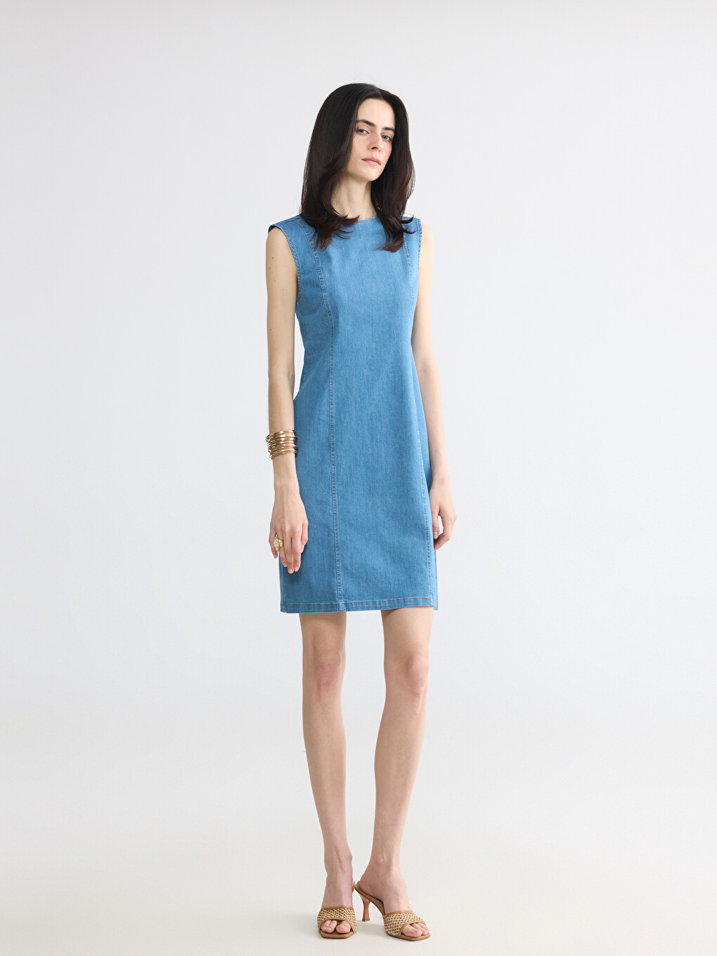 Crew Neck Mini Jean Dress-1