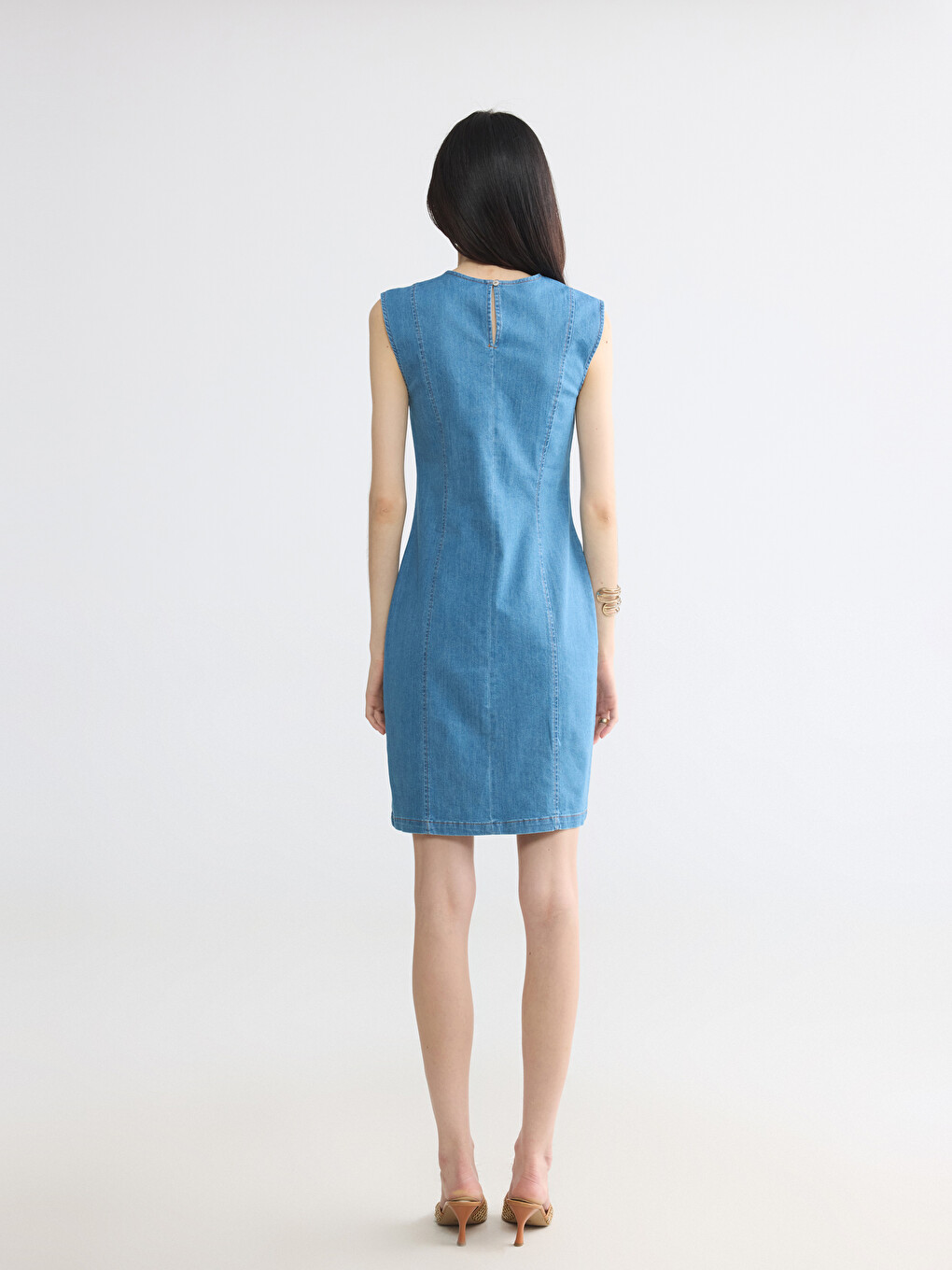 Crew Neck Mini Jean Dress-3