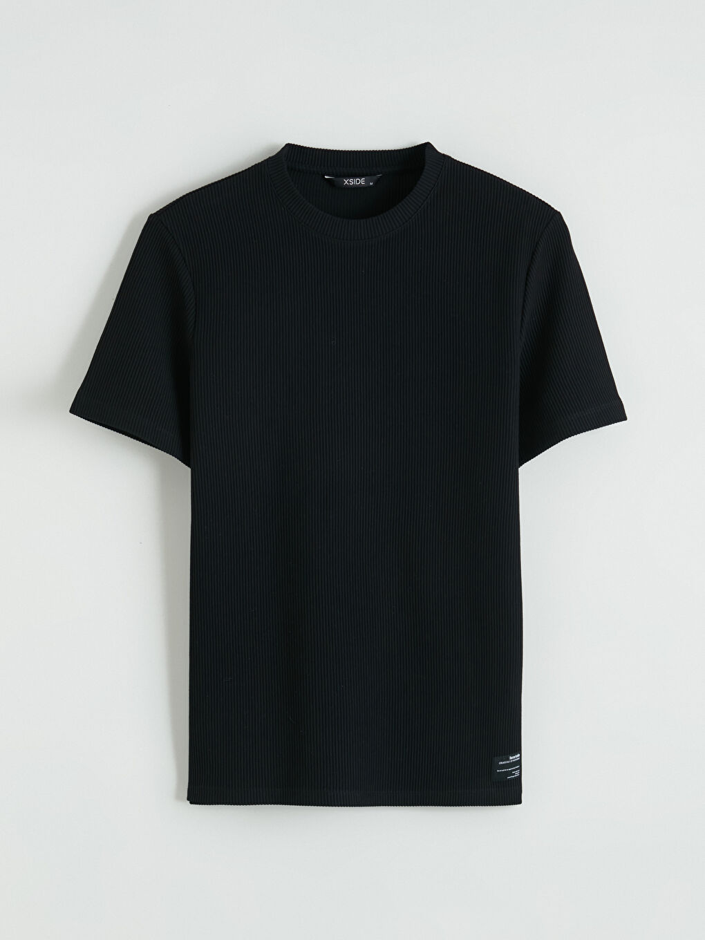 Siyah Bisiklet Yaka Fitilli Erkek Tişört