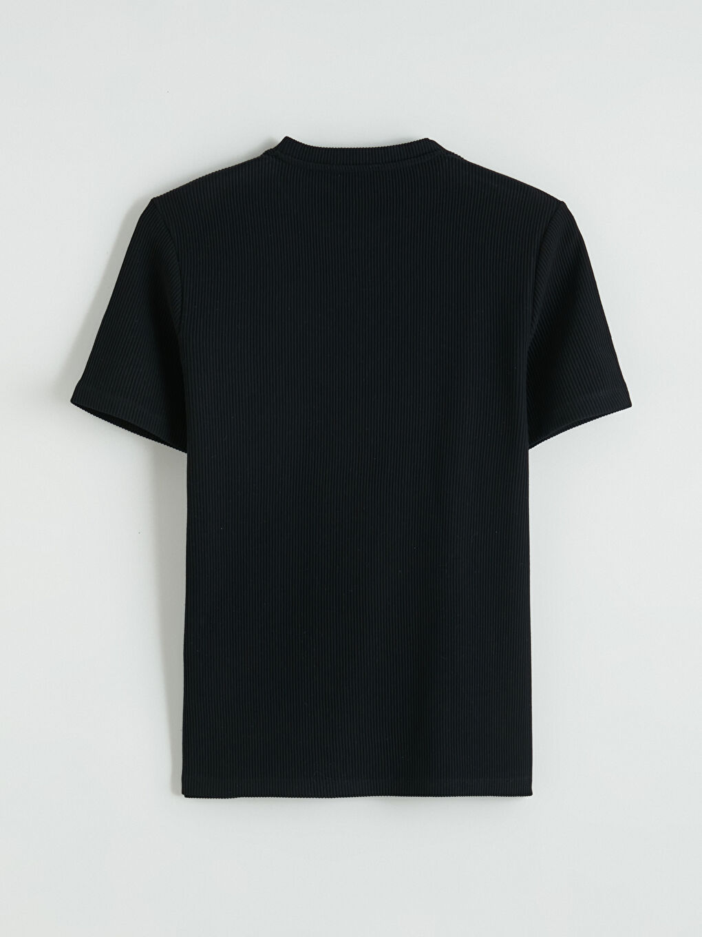 Siyah Bisiklet Yaka Fitilli Erkek Tişört-2