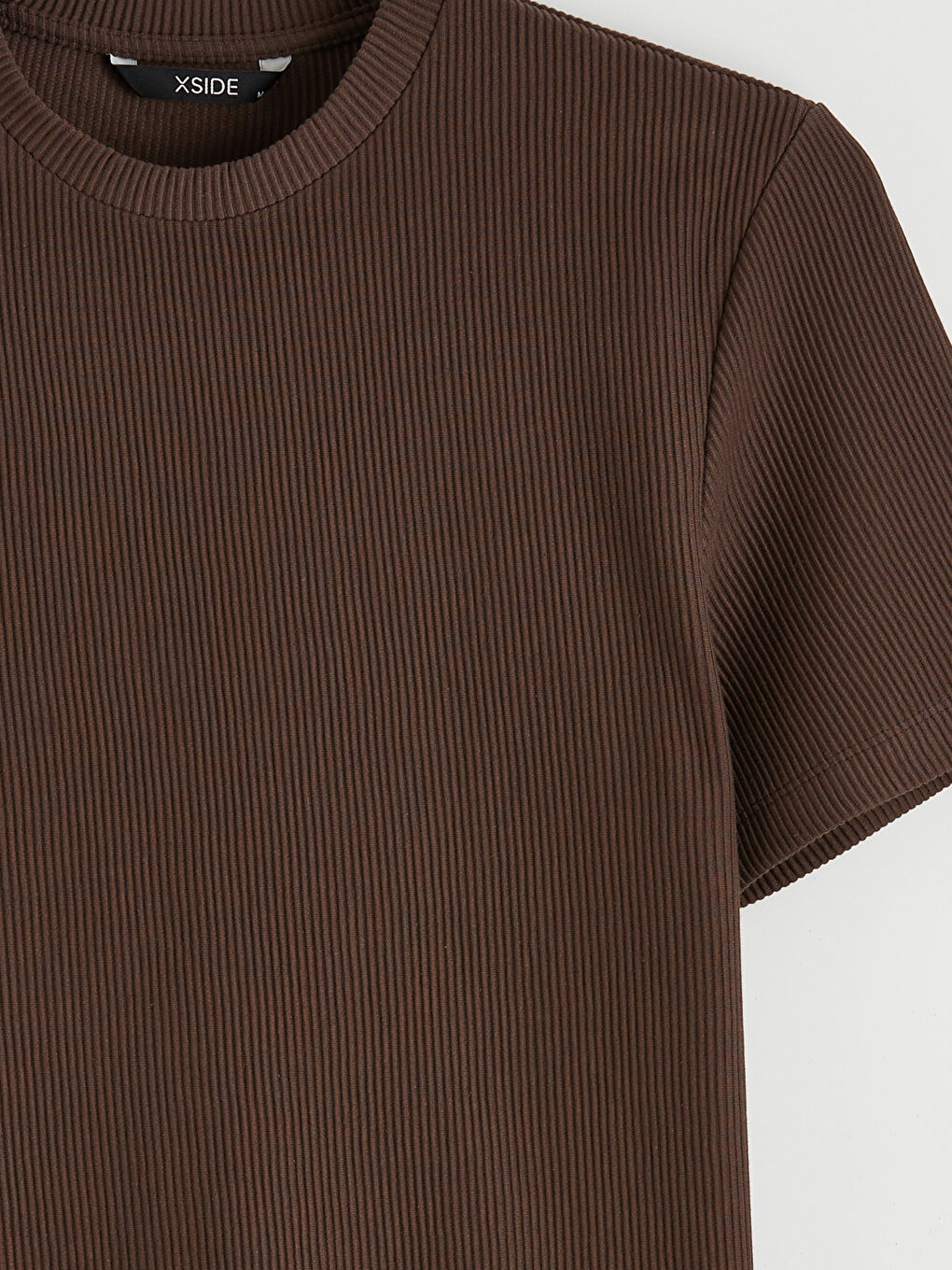 Kahverengi Bisiklet Yaka Fitilli Erkek Tişört-2