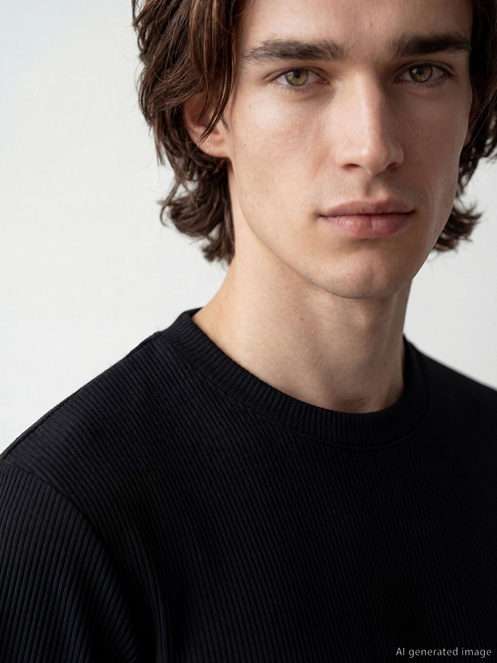 Siyah Bisiklet Yaka Fitilli Erkek Tişört-2