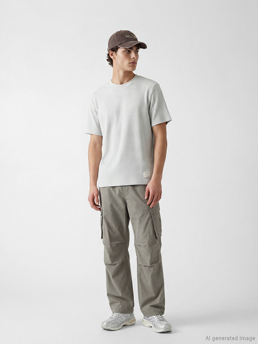 Gri Bisiklet Yaka Fitilli Erkek Tişört-1