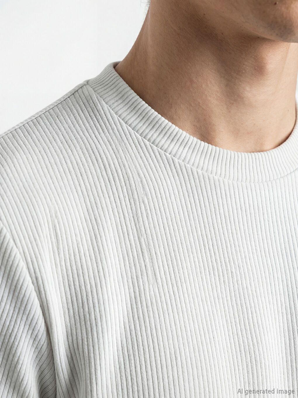 Gri Bisiklet Yaka Fitilli Erkek Tişört-2