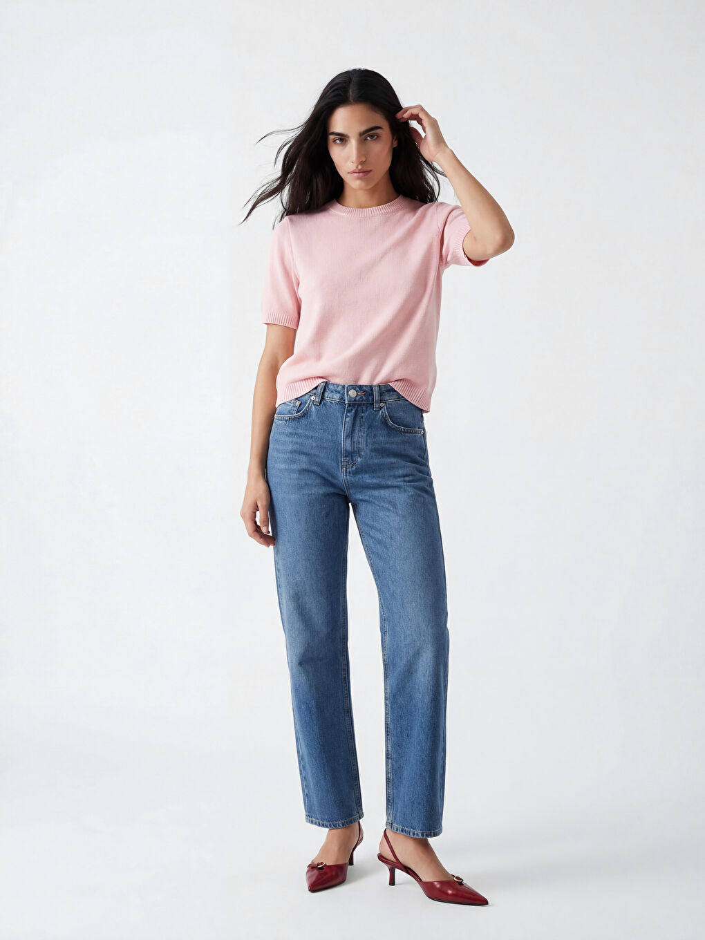 Pembe Bisiklet Yaka Kadın Triko Kazak	-1