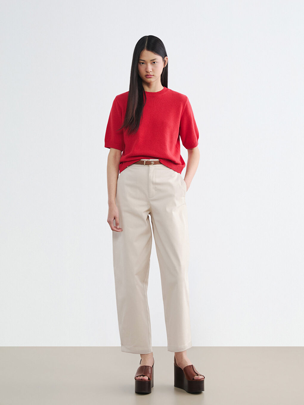 Kırmızı Bisiklet Yaka Kadın Triko Kazak	-1