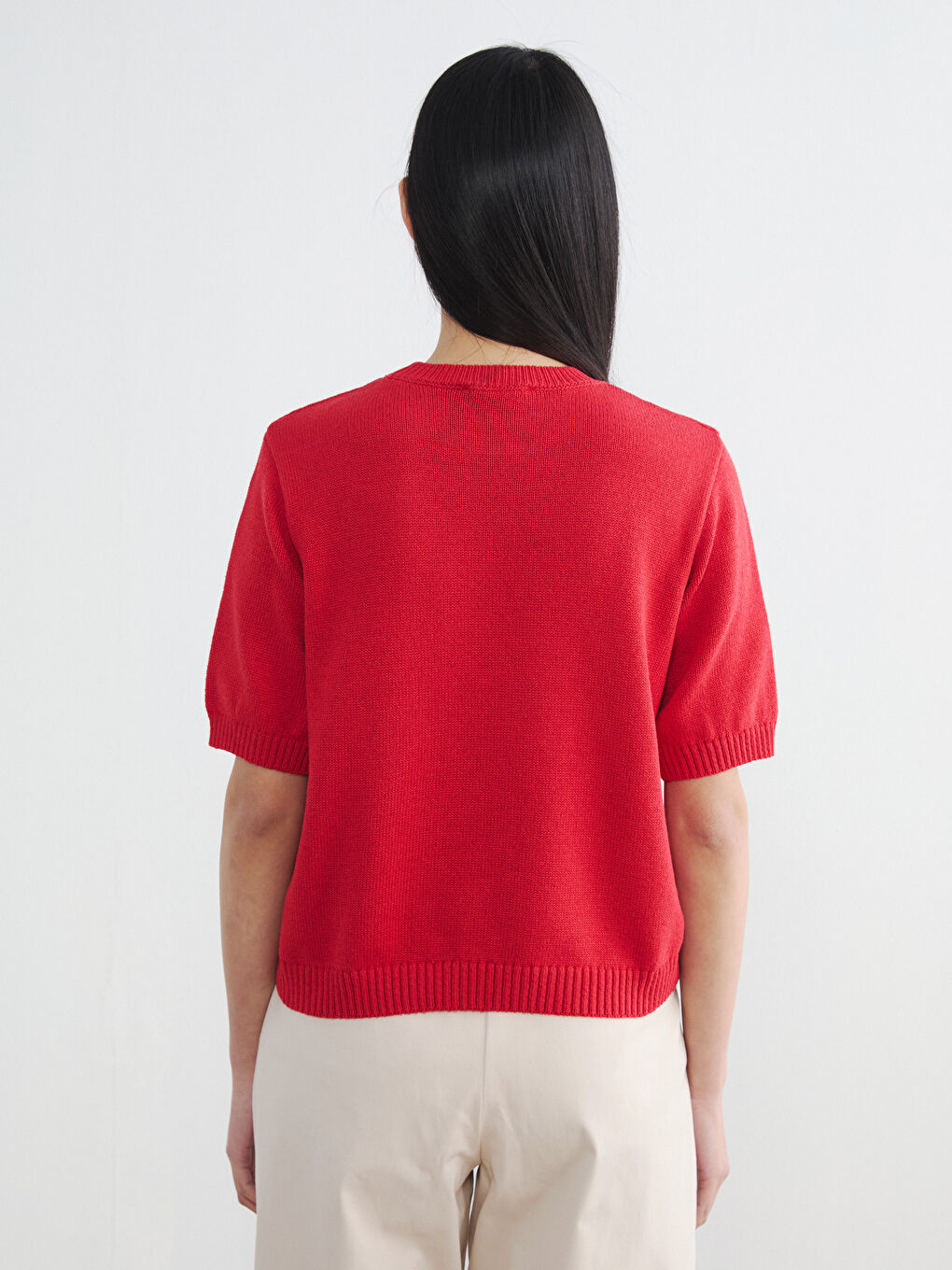 Kırmızı Bisiklet Yaka Kadın Triko Kazak	-3