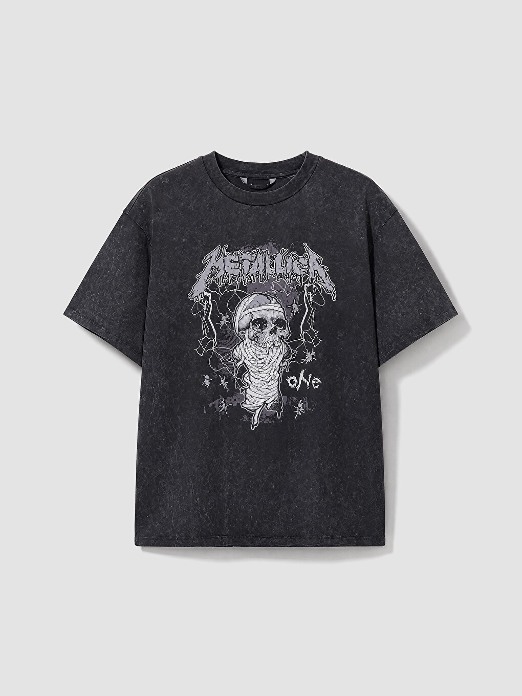 Antrasit Loose Fit Metallica Baskılı Erkek Tişört-4