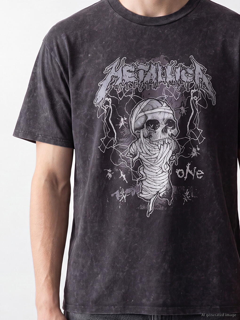 Antrasit Loose Fit Metallica Baskılı Erkek Tişört-2