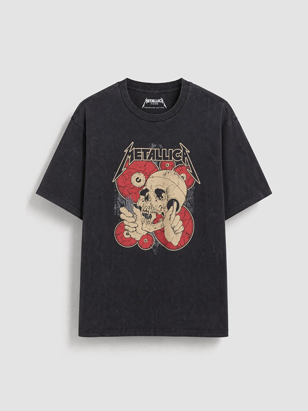 Antrasit Loose Fit Metallica Baskılı Erkek Tişört-3