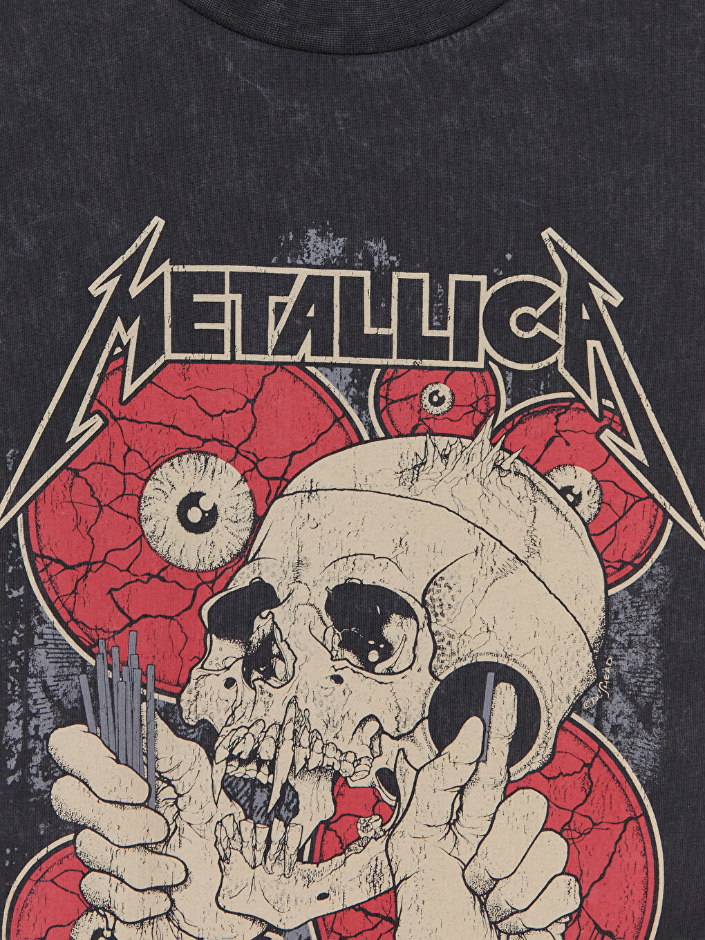 Antrasit Loose Fit Metallica Baskılı Erkek Tişört-4