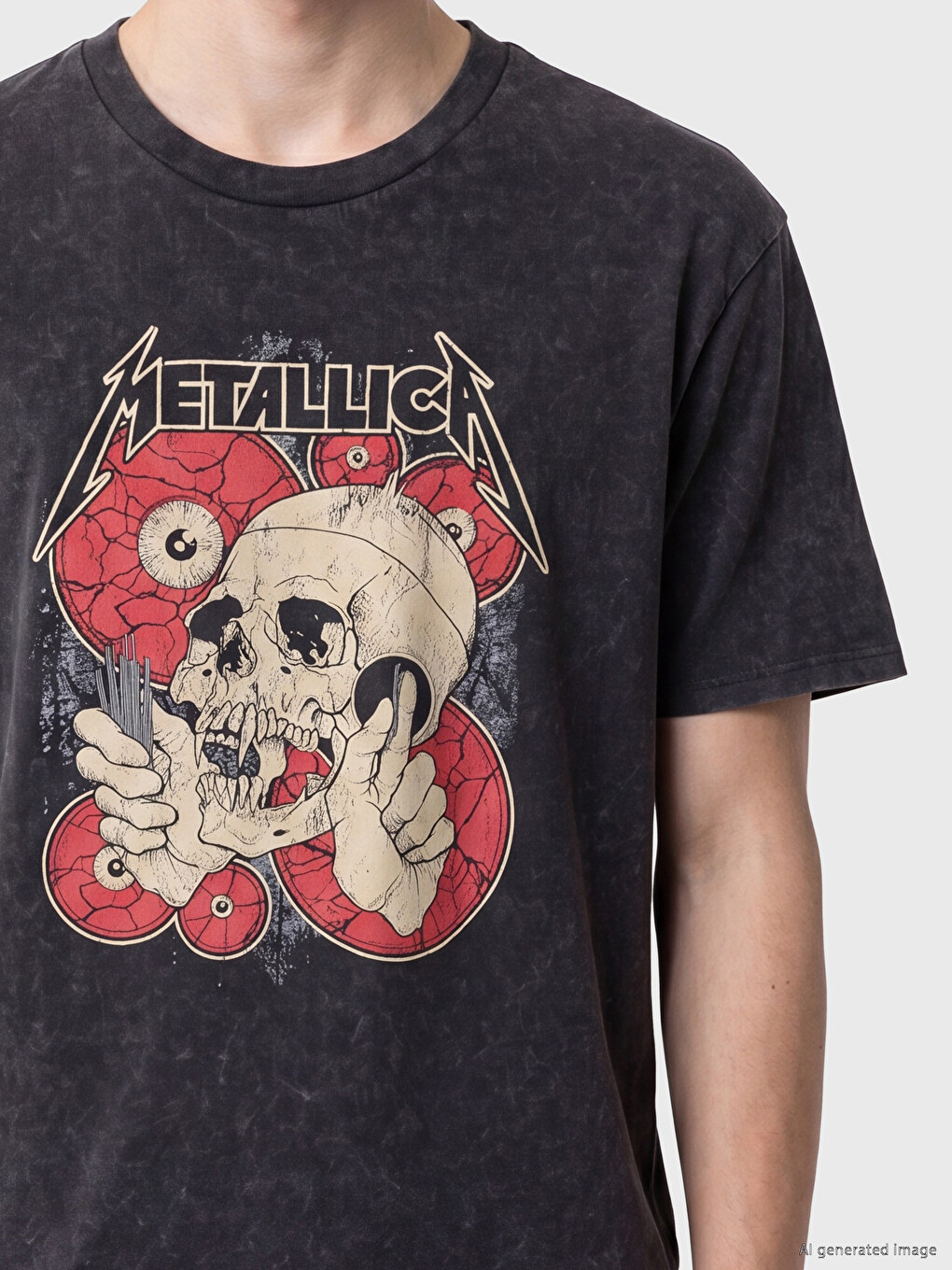 Antrasit Loose Fit Metallica Baskılı Erkek Tişört-2